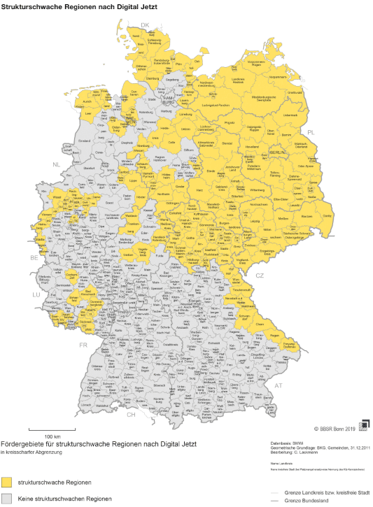 Deutschlandkarte zur Darstellung der strukturschwachen Regionen